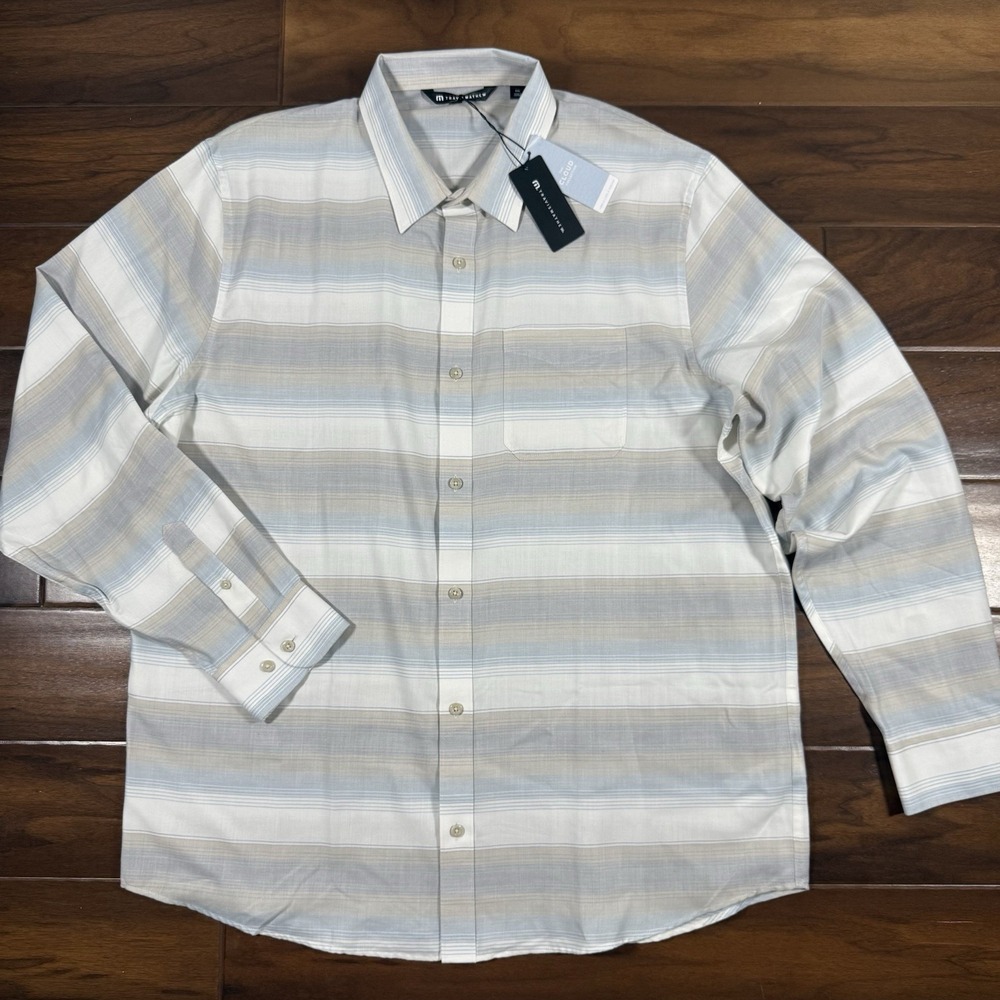 Travis Mathew Men's Size XXL Blue Tan‎ Striped Cloud Flannel Button Down Shirt